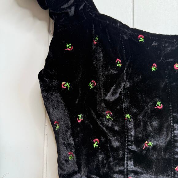 Free People corset velvet crop top floral embroidery boho XS - Picture 5 of 9